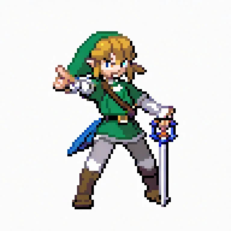 a close up of a pixel style picture of a person with a sword