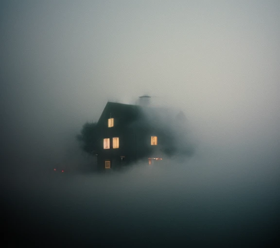 classicnegative photo of black fog at a house 1980 50mm 1.4f soft focus