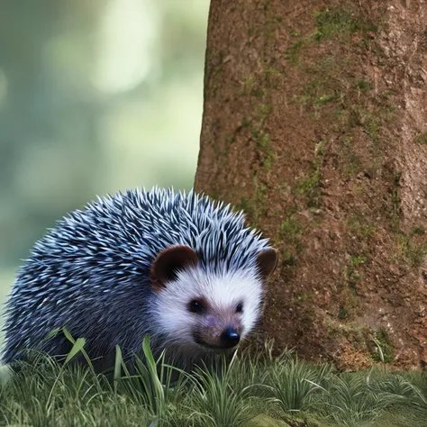 classic negative, blue! (hedgehog:1.2) on a green hill, hasselblad 907x 50c, white face fur, blue back fur, (detailed fur textur...