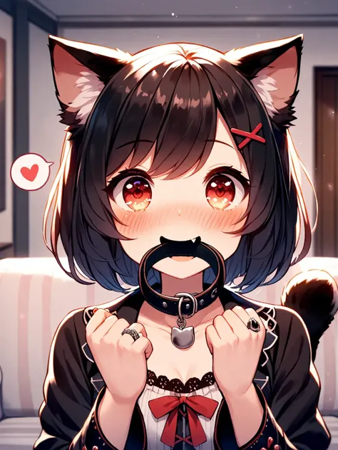 anime girl with a cat ears and a collar around her neck