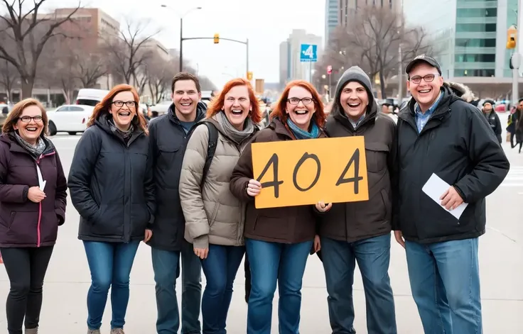 They pointed at me and grinned and mocked me.
In one hand, holds a sign that says "404."