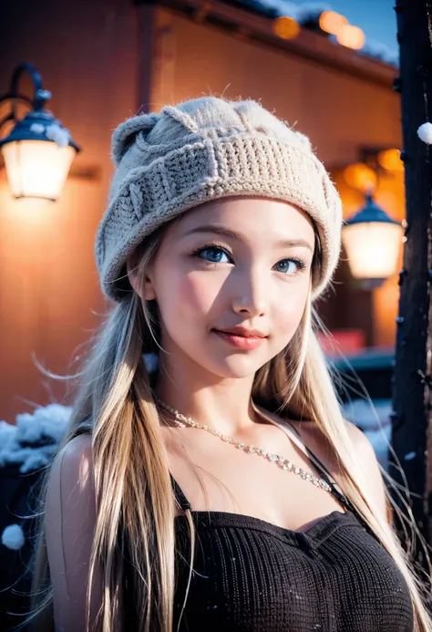 A girl next to a husky dog, long hair, cute, hair ornaments, face details:1.7, <lora:add_detail:0.6>, outside, snow, night, <lora:Nayeon-02:1> <lora:ShinyOiledSkin_v20-LyCORIS:0.4>