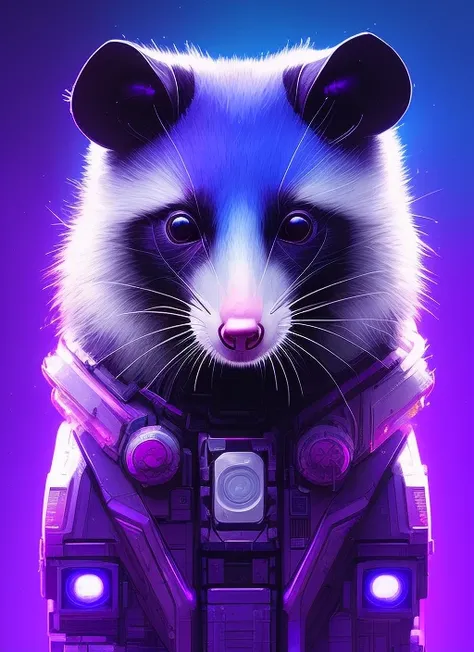 a beautiful portrait of a cute cyberpunk opossum aaaaaaaaaa by sandra chevrier and greg rutkowski and wlop, purple blue color sc...