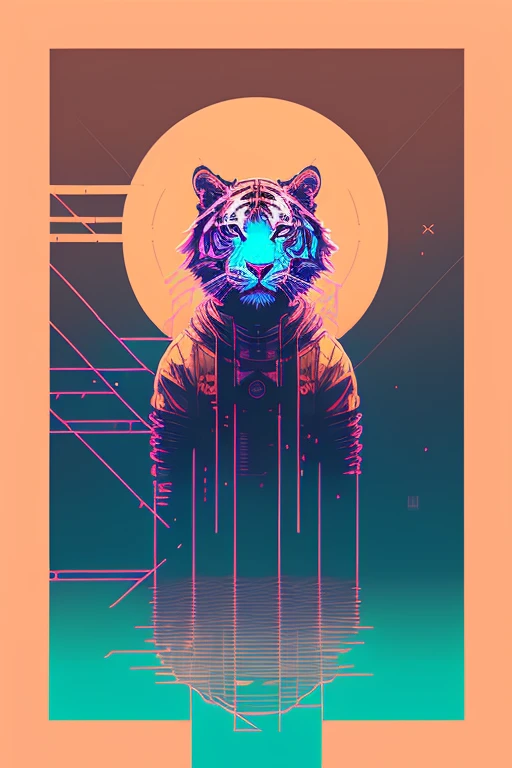 (nvinkpunk:1.2) (snthwve style:0.8) tiger, anthro, lightwave, sunset, intricate, highly detailed