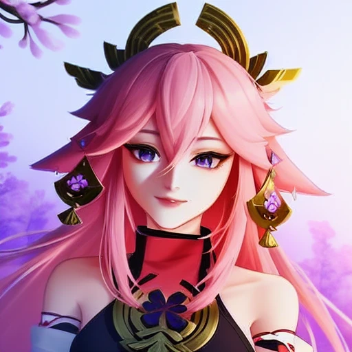 yae miko from genshin impact,anime,(8k,ultra realstic,hyper realism,realistic),at temple