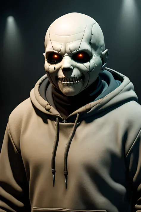 photorealistic fantasy concept art of nightmare horror sans, dynamic lighting, ambient background, stunning visuals, creepy, (st...