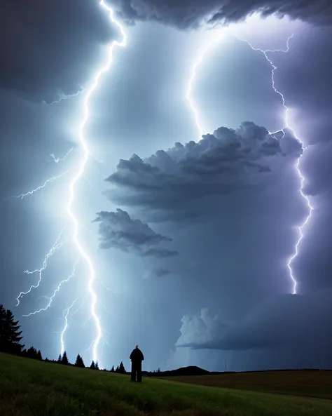 giant all-powerful storm wizard, the wide-angle at night, only light from lightening coming from him