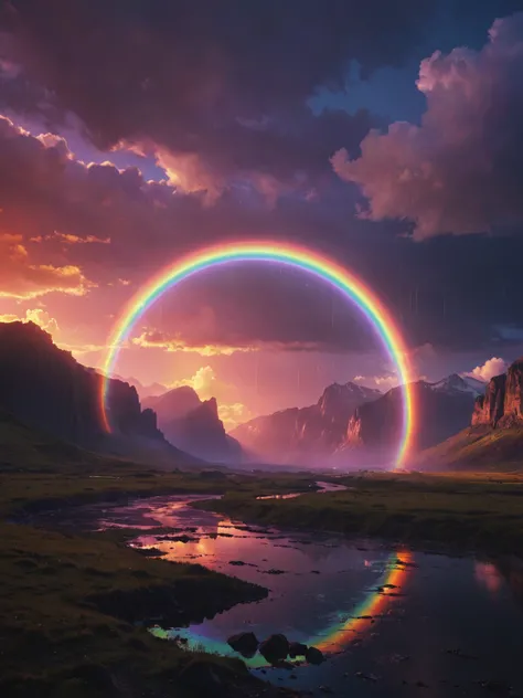 glowneon, cinematic film still, glowing rainbow, landscape <lora:glowneon_xl_v1:1>