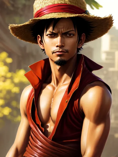 fantasy style waist shot portrait of monkey d. luffy from one piece, highly detailed, photorealism, digital painting, artstation...