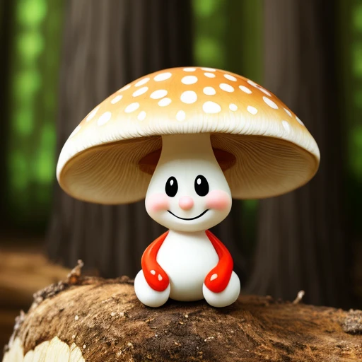 majestic painting, mushroom, anthropormorphic, face, smiling, stylized, forest setting