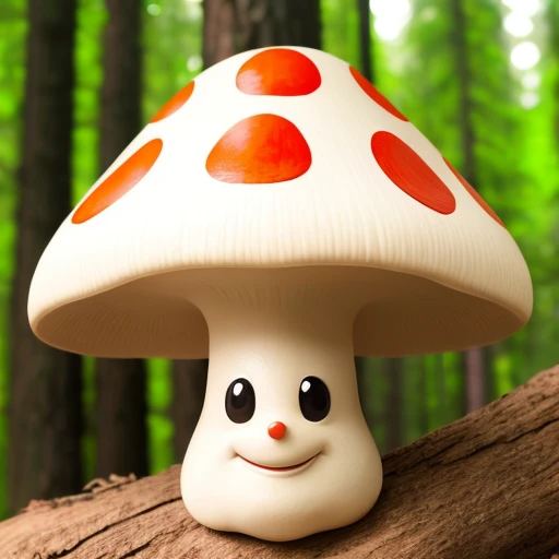 majestic painting, mushroom, anthropormorphic, face, smiling, stylized, forest setting