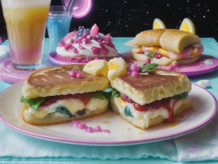 there are three sandwiches on plates with a drink on the side