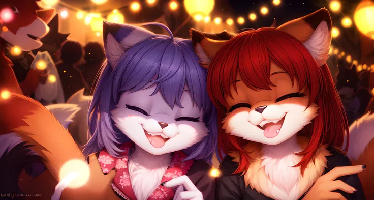 (furry:1.3), focus on face, happy, (one eye closed:1.1), beautiful lights and shadows