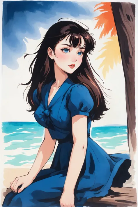 retro 1940s fantasy digital painting, rough brush strokes, anime watercolor on vellum, <lora:EnvyStarlightAnimeWatercolor02a:1.25>