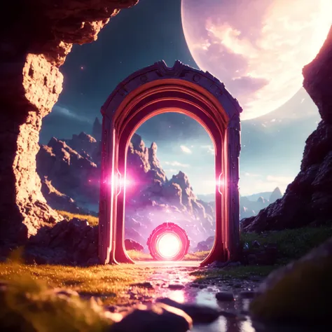 a view of a portal with a bright light coming out of it