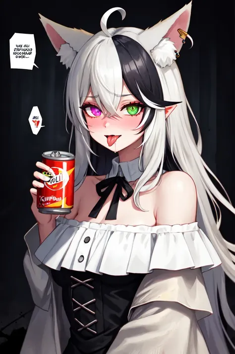 anime girl with cat ears holding a can of soda