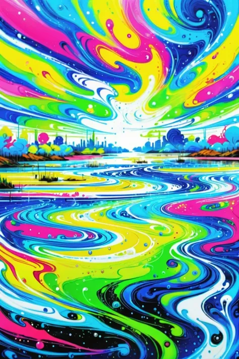 a painting of a colorful river with a rainbow swirl