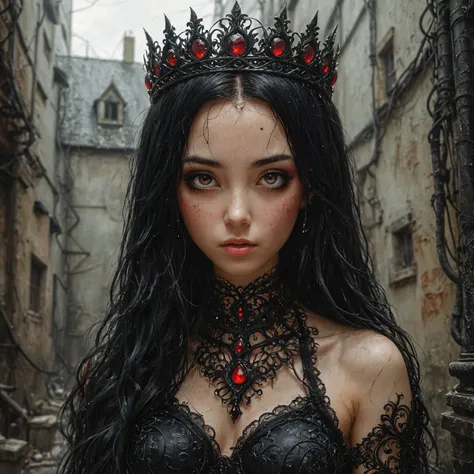 gothic lol1ta,intricate,(fire crown:1.2),black hair down chest,long hair,goth,ornate,adorned,long black hair,silky,shiny,smooth,intricate,gothic,goth,sexy hair,highly detailed hair,ornate hair,8k,photograph,smooth,realistic,goth,long,silky,sexy,stunning <l...