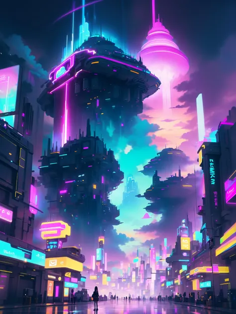 digital painting, neoncore, cheerful,amazing fantasy cloud city at the beginning of the universe<lora:EnvyNeoncoreXL01:0.2>