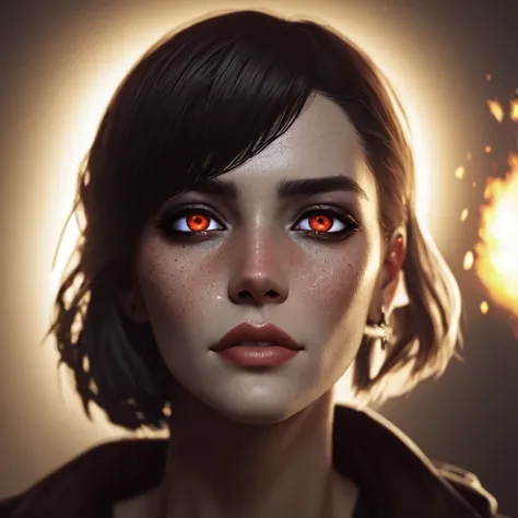 Movie, best quality, clear graphics, torch light, (The detail is clear to every hair on the face), 1girl, demonic, evil, nsfw, sexy woman, eye depth, (brother moons), (dead space) ,science fiction, (beautiful glowing red eyes), photo realistic, 20 megapixe...