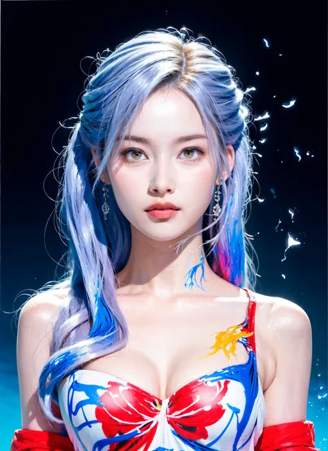 ((( splash of paint))) Colorful, beautiful woman, splash, disembodied head, Black ink flow, photorealistic, big boobs,  intricately detailed, fluid gouache, Long hair, calligraphy, acrylic, watercolor art, 8k concept art, intricately detailed, complex, ele...