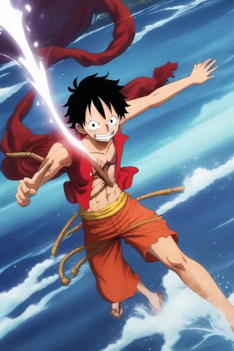 wanostyle monkey d luffy, gear second, full body portrait, epic