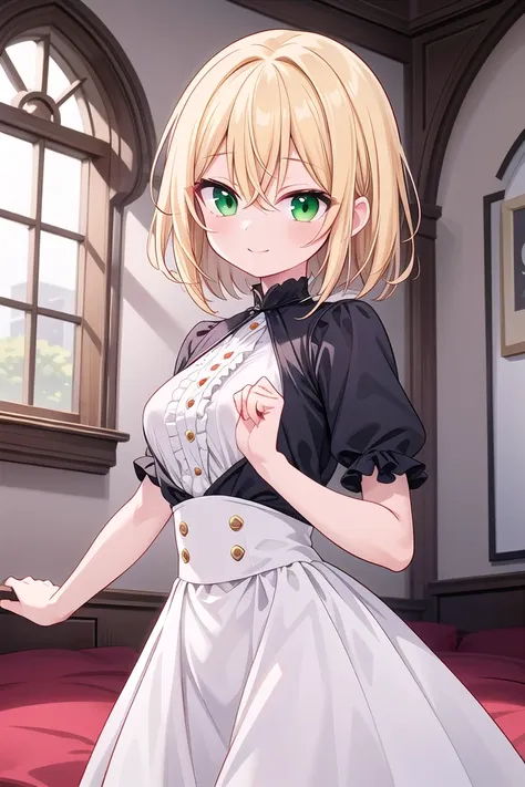 anime character dressed in maid outfit standing in a room