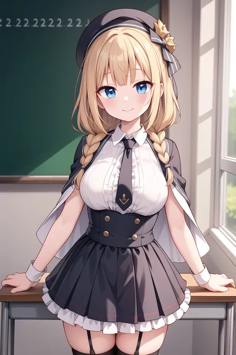 anime girl in school uniform standing in front of a blackboard