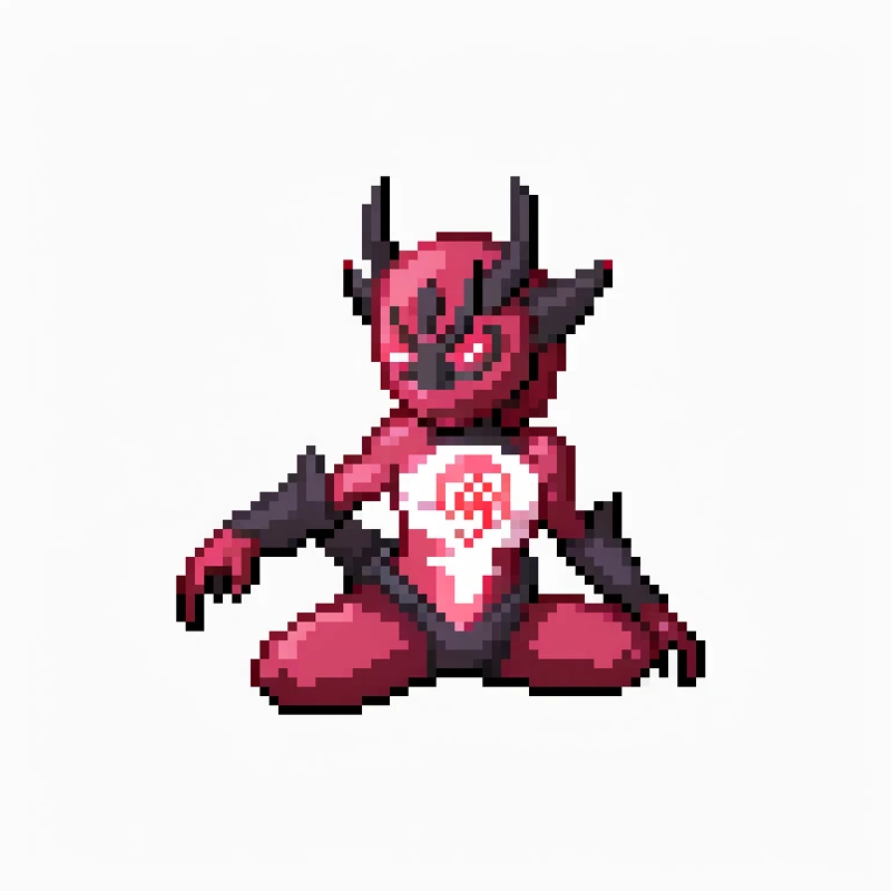 pixel art of a devil sitting on the ground with a sword