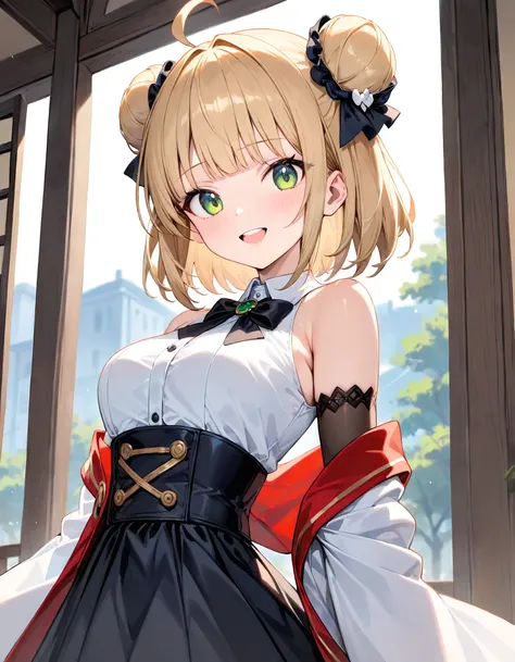 anime girl in a maid dress with a bow tie and a bow tie