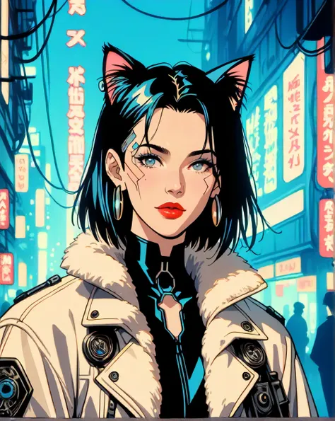 a close up of a person wearing a cat ear and a jacket