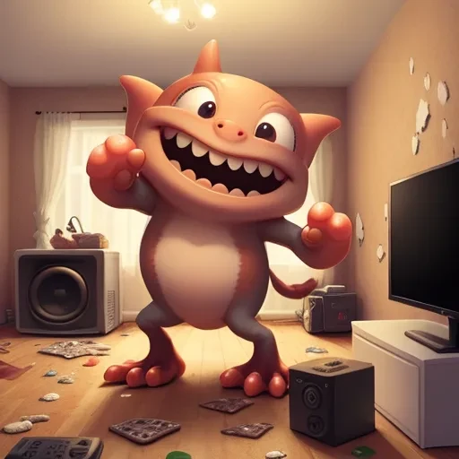 there is a cartoon character that is playing with a remote