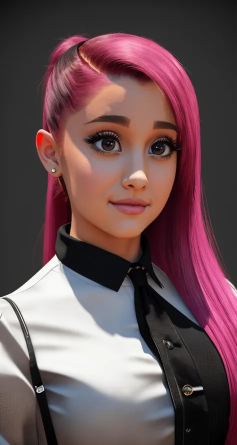 ariana grande, solo, rainbow hair, cat eyes, salaryman, 
 middle shot, realistic,
unreal engine render, 
masterpiece, professional, high quality, beautiful, amazing, mid-century, DeviantArt, Mandarin Collar Shirt, very long hair, 
masterpiece, highres,  4k...