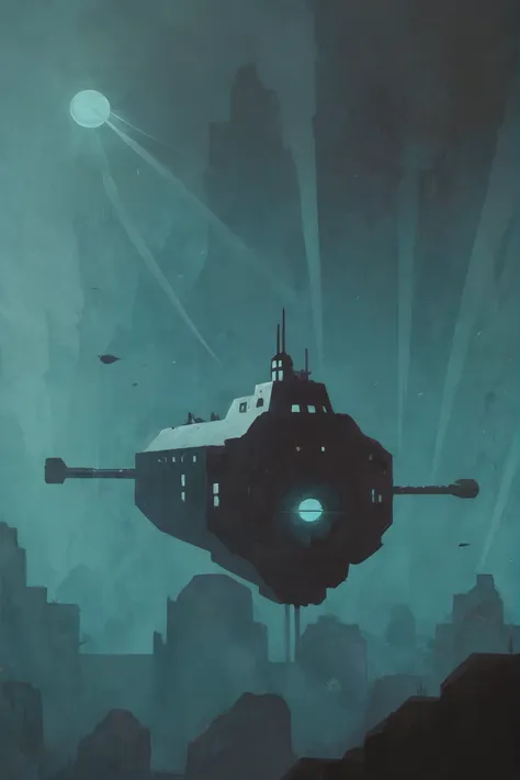 a close up of a futuristic ship in the sky with a moon in the background