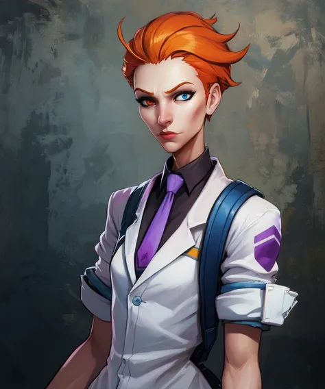 moria,heterochromia,short hair,orange hair,red eye,blue eyes,
lab coat,purple tie,
standing,upper body,tie,
lab,
(insanely detailed, masterpiece, best quality),solo,<lora:moria:0.9>,