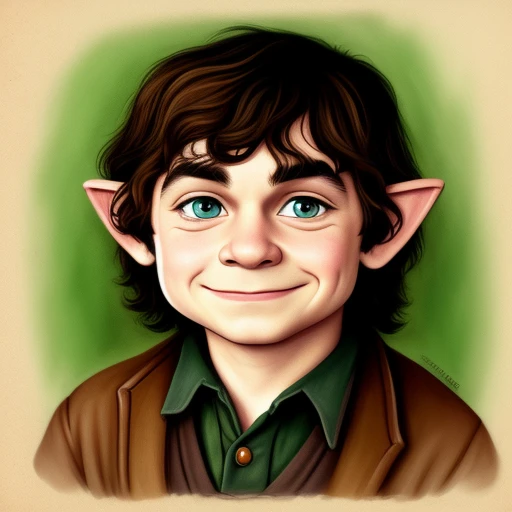 front portrait of a cartoon hobbit, detailed, portrait