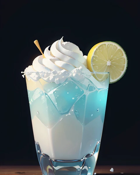 there is a glass of ice cream with a lemon slice on top