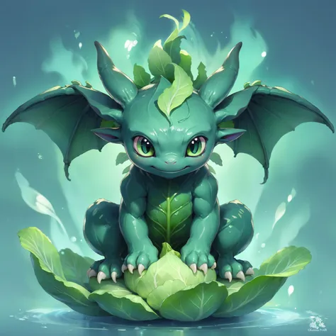 there is a dragon sitting on a leaf with a green leaf on it