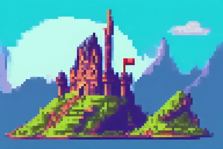 fantasy landscape, castle, game background, pixel art