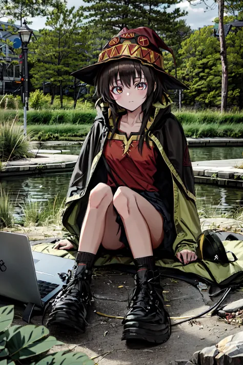 absurdres, highres, best quality, <lora:estheticNadegataStyle_nadev1:1> nadegata style, 1girl, megumin, forest, witch hat,