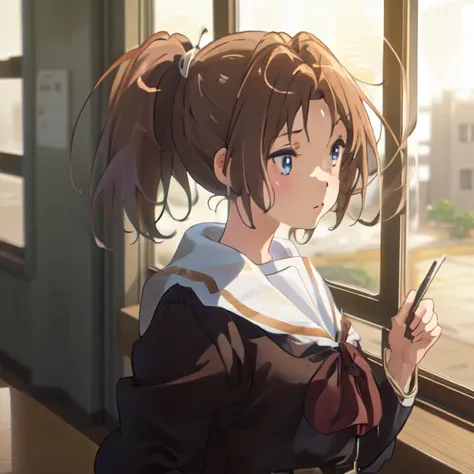 (masterpiece), (best quality),1girl,brown kitauji_high_school_uniform, looking window, <lora:nakagawanatsukihibikeeuphonium_v10:...