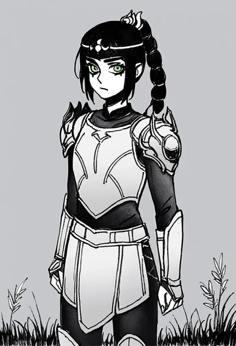 a cartoon drawing of a woman in a uniform with a sword