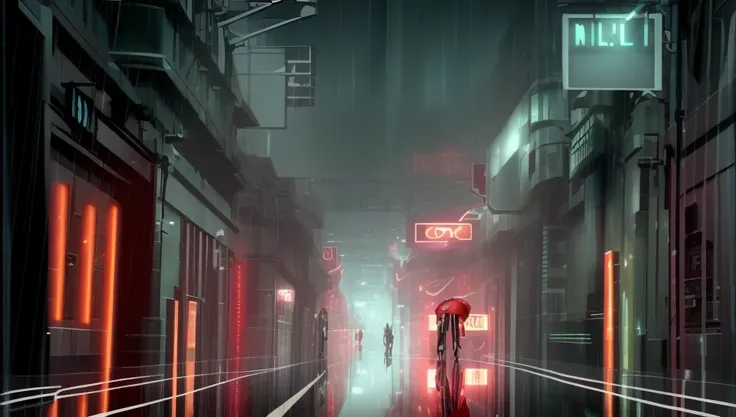 <lora:tronuprising:0.7> tronuprising style london street, rainy