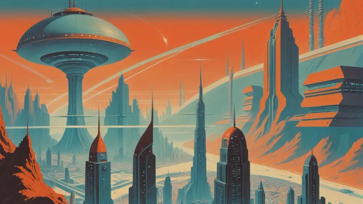 mid-century scifi, gargantuan fantasy megacity at the end of reality<lora:envystarlightmidcenturyscifi01:1:1:lbw=sdxl_style>