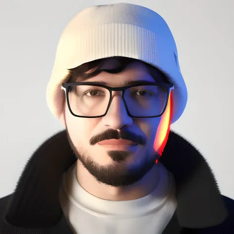 (marcelomelim person), (marcelomelim face details), (redshift style), 3d, render, (side camera angle), ears covered by beanie, r...