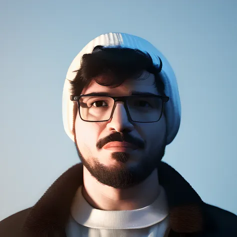 (marcelomelim person), (marcelomelim face details), (redshift style), 3d, render, (side camera angle), ears covered by beanie, r...