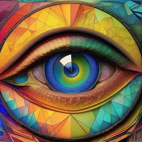 an intricate drawing of an eye, polygons, rainbowshift, never ending loop