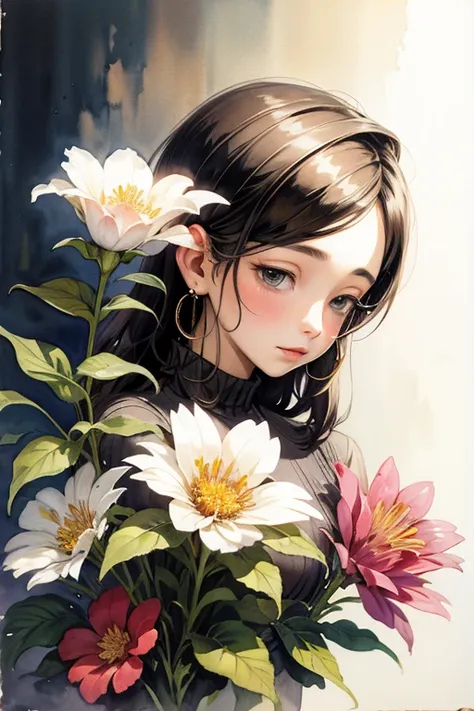 (masterpiece, beat quality, official art, watercolor sketch), a flower