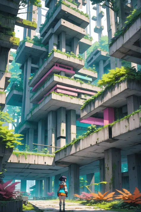 reclaimed brutalism, colorful, forest,planters, anime style, <lora:EnvyReclaimedBrutalismXL01:0.5><lora:EnvySendNoodzXL01:-0.5>1girl, woman, beautiful, infinite scifi metropolis beyond the end of reality<lora:EnvyBetterHiresFixXL01:0:hr=1>