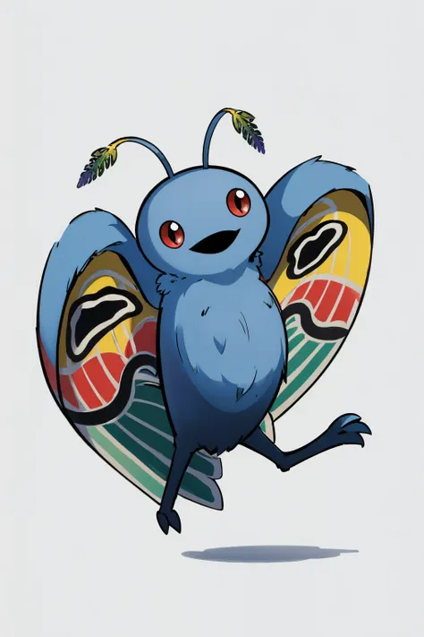 masterpiece, best quality,   <lora:Mothman_Fp:1> mothmansmt, pokemon (creature), :p, field, looking at viewer, no humans, chibi, simple background, white background, jumping